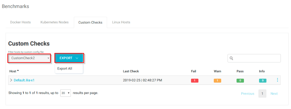 Export custom compliance benchmark results filtered list of hosts