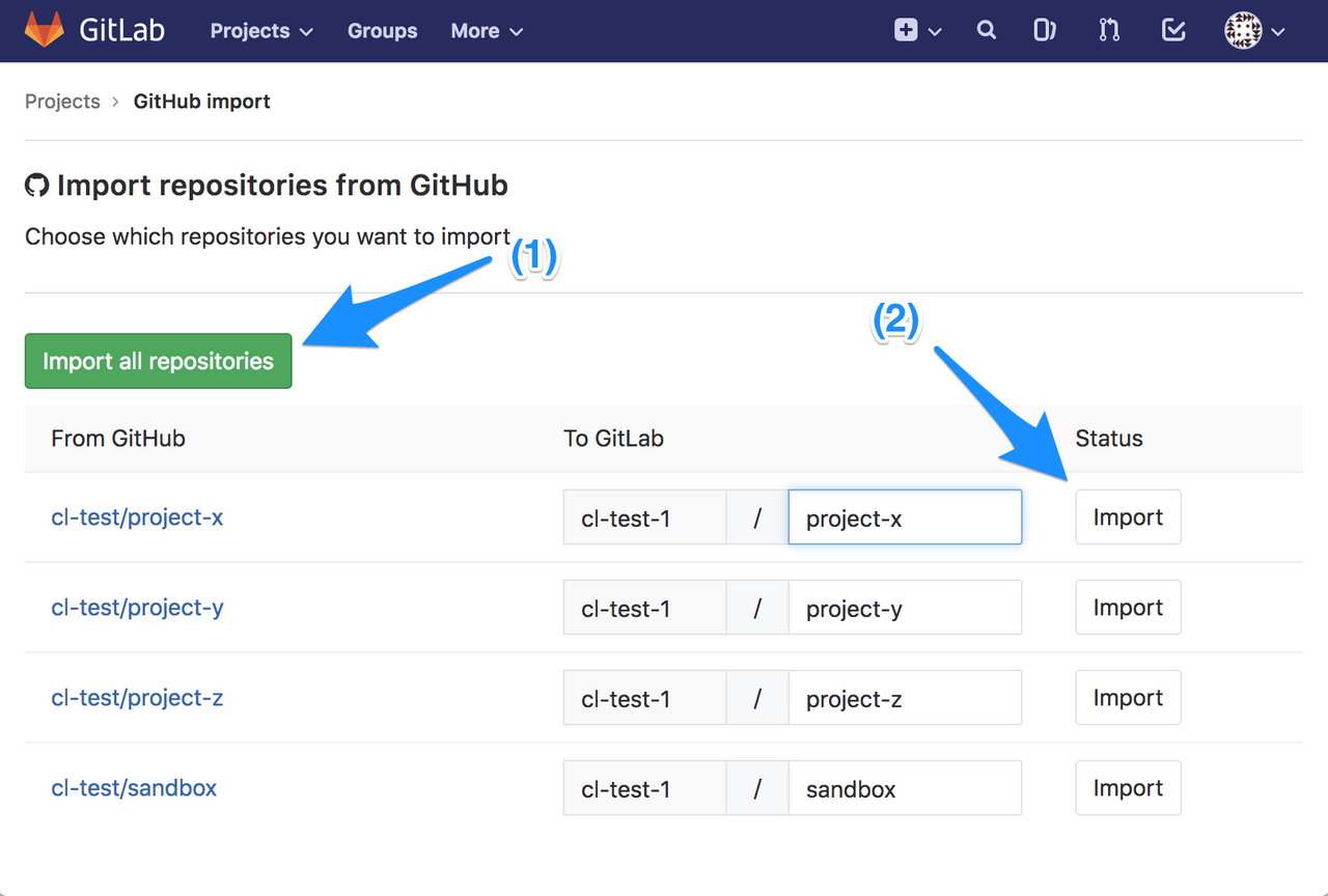 import repositories from github